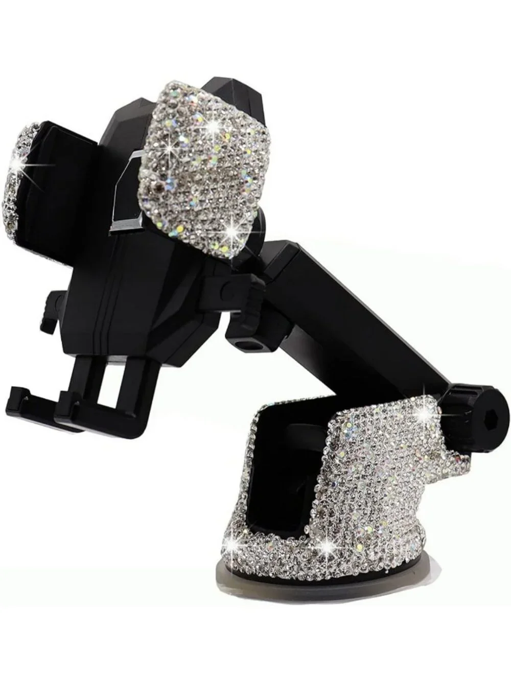 Sparkly Rhinestone Car Phone Mount Holder - Stylish Dashboard Stand for Women
